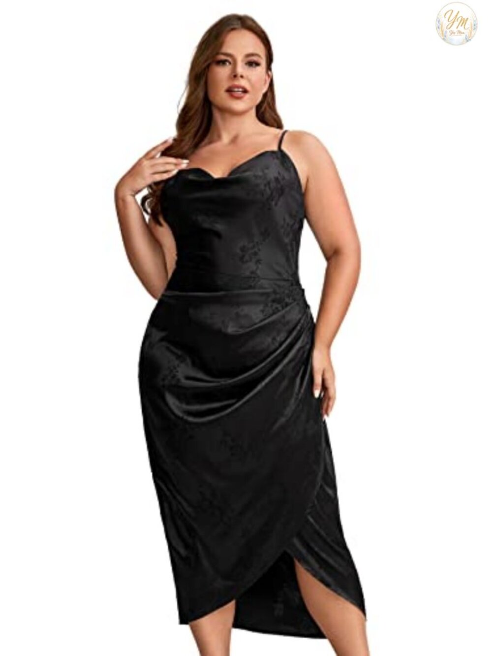 Women's Plus Size Satin Spaghetti Strap Cowl Neck Wrap Party Cami Dress
